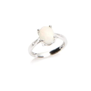 Ring with natural white opal from Australia oval, in rhodium silver 925