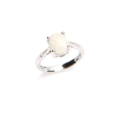 Anello con opale bianco australiano naturale ovale, in argento 925 rodiato