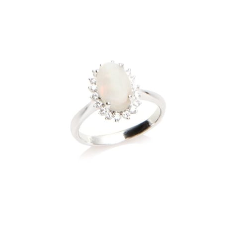 Anello con opale ovale e ossido di zirconio, in argento 925 rodiato