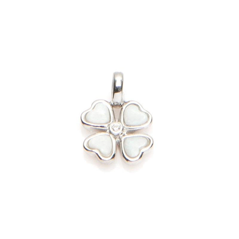 Colgante con corazón de ópalo blanco, en plata 925 rodiada, altura 1+0,6 cm