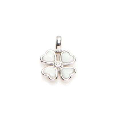 Colgante con corazón de ópalo blanco, en plata 925 rodiada, altura 1+0,6 cm