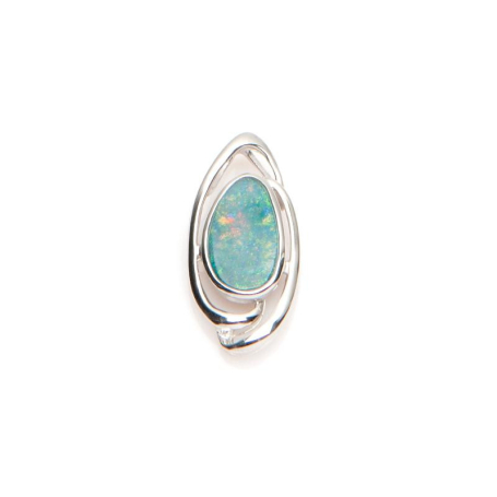 Pendentif avec opale bleue doublet d'Australie ovale, en argent rhodié 925