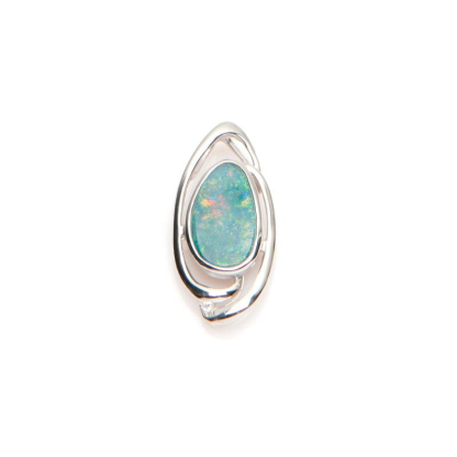 Anhänger mit ovalem australischem Doublet-Blauopal, aus rhodiniertem Silber 925