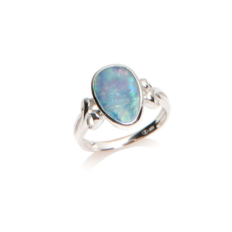 Bague avec opale bleue doublet d'Australie goutte en argent rhodié 925