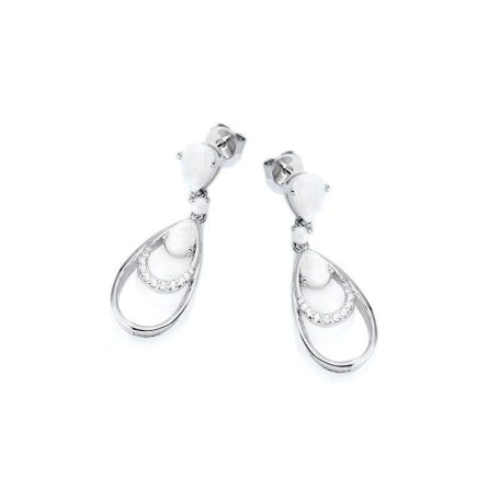 Boucles d'oreilles pendantes avec opale et oxyde de zirconium, argent rhodié 925