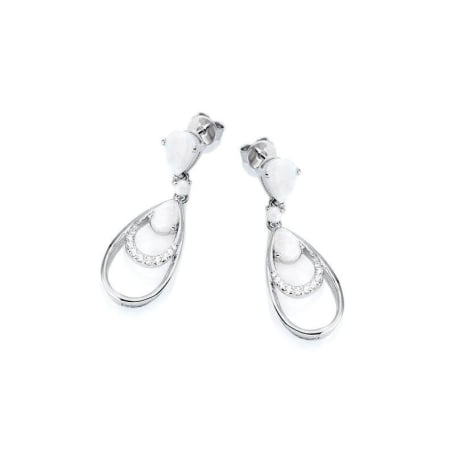 Hangende oorbellen met opaal en zirkoniumoxide, gerhodineerd zilver 925