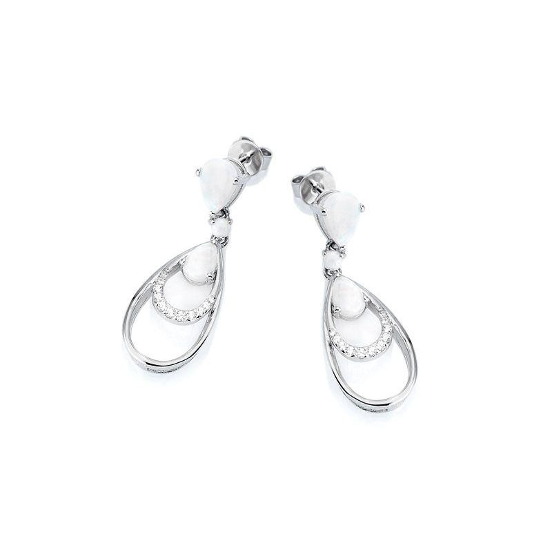 Pendientes colgantes con ópalo y óxido de circonio, plata 925 rodiada