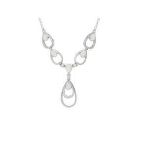 Halsketting met hart opaal en zirkoniumoxide, in 925 gerhodineerd zilver, 42 + 3 cm
