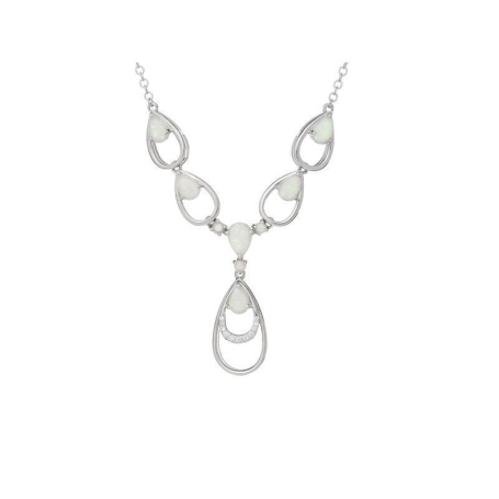 Collier avec opale coeur et oxyde de zirconium, en argent rhodié 925, 42 + 3 cm