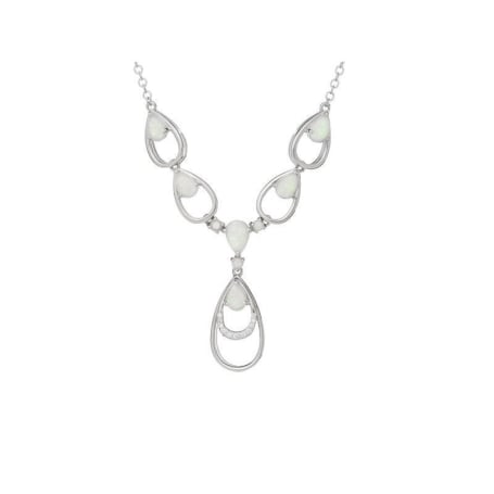Halsketting met hart opaal en zirkoniumoxide, in 925 gerhodineerd zilver, 42 + 3 cm