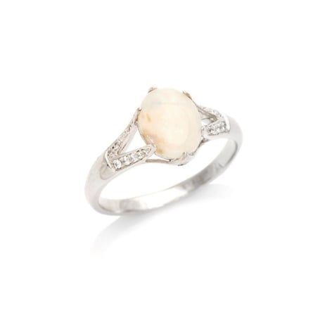 Ring with opal and zirconium oxide, in rhodium-plated silver 925