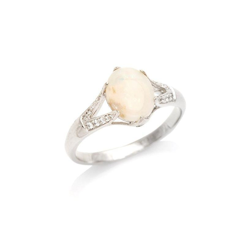 Bague avec opale et oxyde de zirconium, en argent rhodié 925