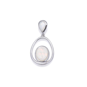 Pendant with white opal, in rhodium-plated silver 925, height 2.8 cm
