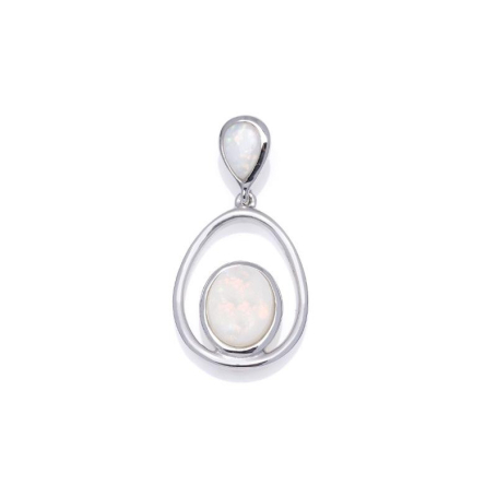 Ciondolo con opale bianco, in argento 925 rodiato, altezza 2,8 cm