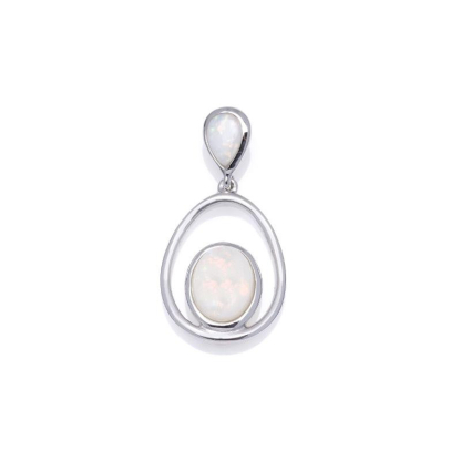 Hanger met witte opaal, in 925 gerhodineerd zilver, hoogte 2,8 cm