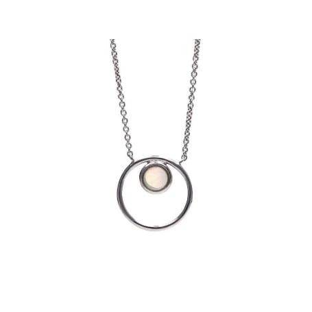 925 rodyum kaplama gümüş, yuvarlak beyaz opal kolye, uzunluk 42 + 3 cm