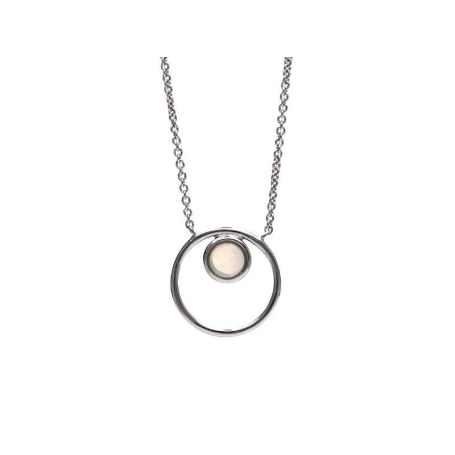 Collier avec opale blanche ronde, en argent rhodié 925, longueur 42 + 3 cm