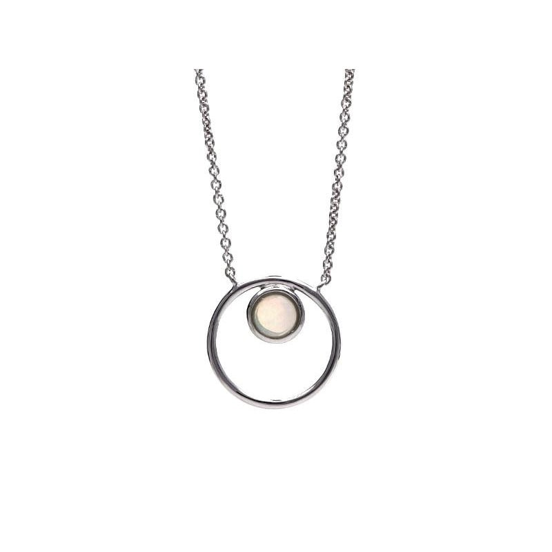 Collier avec opale blanche ronde, en argent rhodié 925, longueur 42 + 3 cm