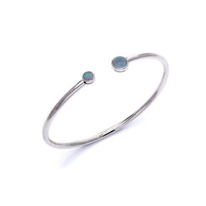 Bracelet avec opale bleue doublet d'Australie ronde, en argent rhodié 925
