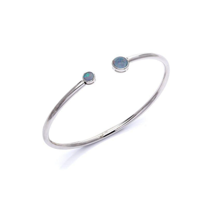 Pulseira com gibão redondo de opala azul da Austrália, em prata 925 com banho de ródio