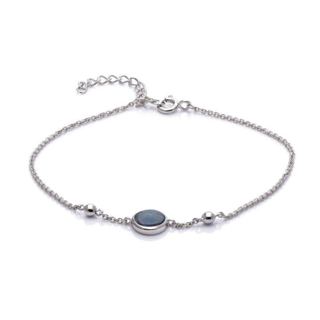 Bracciale con opale blu doppietto tondo, in argento 925 rodiato, lunghezza 17+3 cm