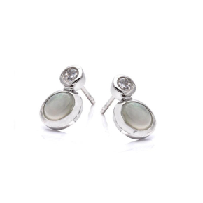 Clous d'oreilles avec opale ronde et oxyde de zirconium, en argent rhodié 925