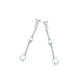 Boucles d'oreilles pendantes avec opale blanche ronde, en argent rhodié 925