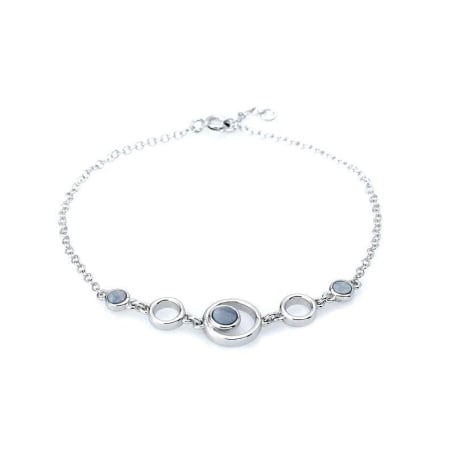 Bracciale con opale blu doppietto tondo, in argento 925 rodiato, lunghezza 18+1 cm