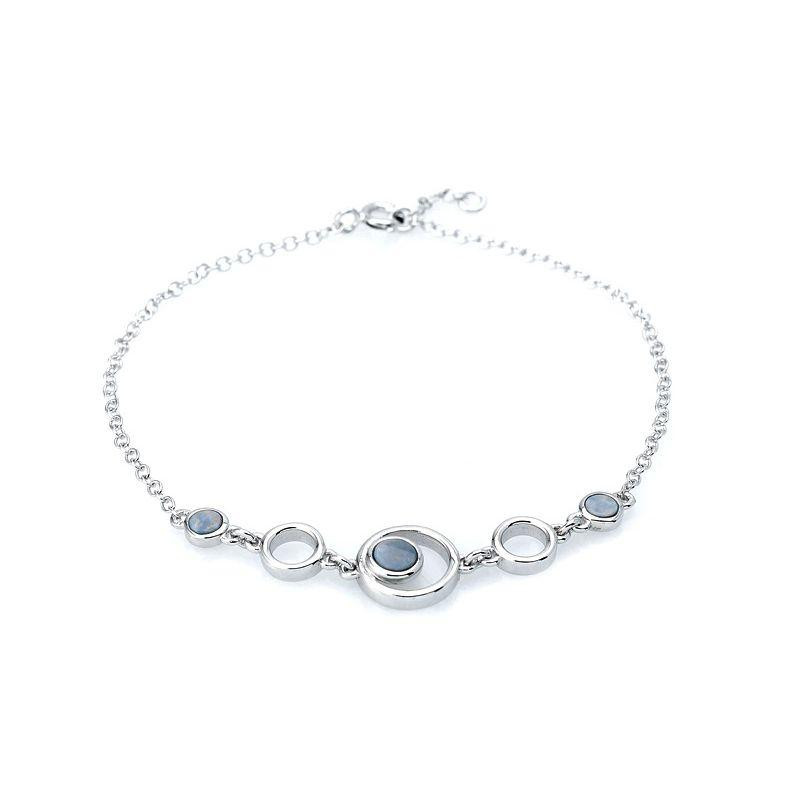 Bracelet with round doublet blue opal, in 925 rhodium silver, length 18+1 cm