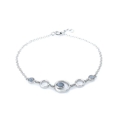 Bracciale con opale blu doppietto tondo, in argento 925 rodiato, lunghezza 18+1 cm