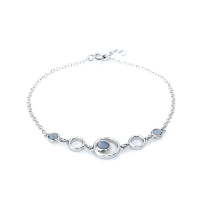 Pulsera con doblete redondo de ópalo azul, en plata 925 rodiada, longitud 18+1 cm