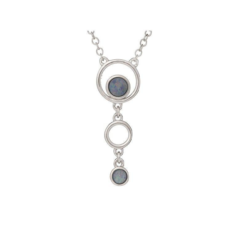 Necklace with blue opal doublet, in rhodium silver 925, 42 + 3 cm