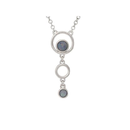 Halsketting met doublet blauwe opaal, in 925 gerhodineerd zilver, 42 + 3 cm