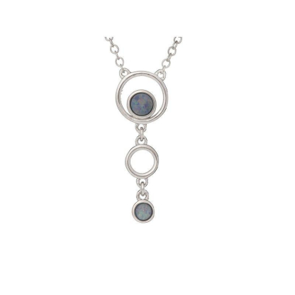 Necklace with blue opal doublet, in rhodium silver 925, 42 + 3 cm