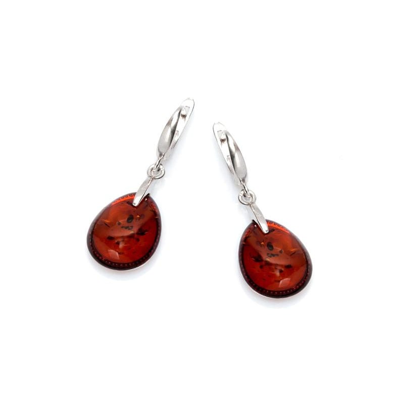 Earrings with natural cognac amber, in 925 rhodium silver