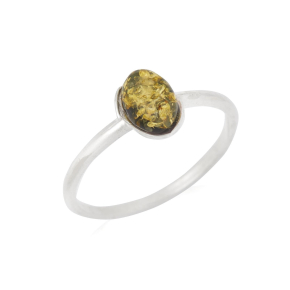 Anillo con ámbar verde natural del Mar Báltico ovalado, en plata 925 rodiada