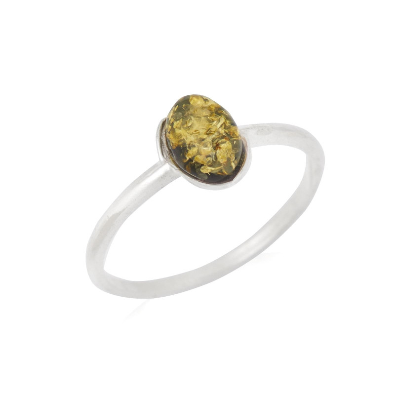 Bague avec ambre vert naturel de la mer Baltique ovale, en argent rhodié 925