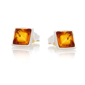 Pendientes con ámbar coñac natural, en plata 925 rodiada