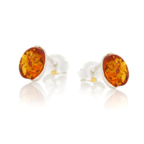 Boucles d'oreilles avec ambre cognac naturel, en argent rhodié 925