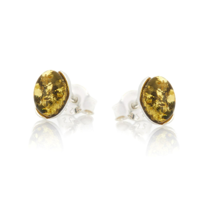 Boucles d'oreilles avec ambre vert naturel, en argent rhodié 925