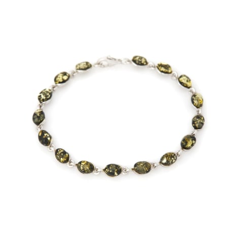 Armband met ovale natuurlijke groene barnsteen, in 925 gerhodineerd zilver, lengte 19 cm