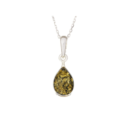 Colgante con gota de ámbar verde, en plata 925 rodiada, altura 1+0,8 cm