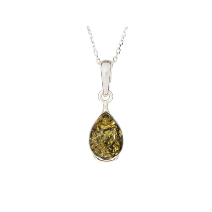 Hanger met groene amberdruppel, in 925 gerhodineerd zilver, hoogte 1+0,8 cm