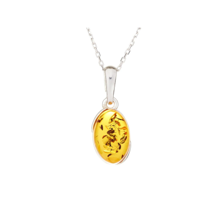 Colgante con ámbar coñac ovalado, en plata 925 rodiada, altura 1,2+0,8 cm