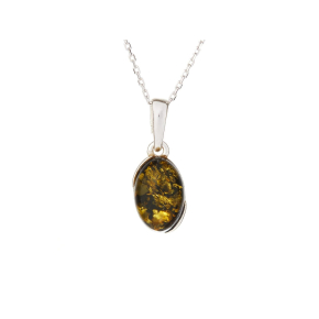 925 rodyum kaplama gümüş, oval yeşil kehribar kolye Kolye ucu, yükseklik 1,2+0,8 cm