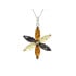 멀티 컬러 앰버 플라워 펜던트, 925 로듐 도금 실버, 높이 3.5+0.9 cm
