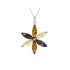 Pendentif fleur avec ambre multicolore, en argent rhodié 925, hauteur 3,5+0,9 cm