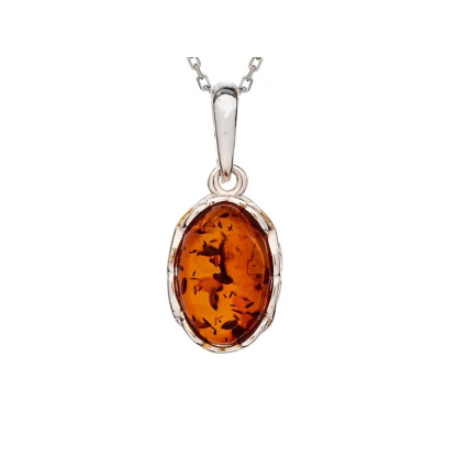 Colgante con ámbar coñac natural del Mar Báltico ovalado, plata rodiada 925