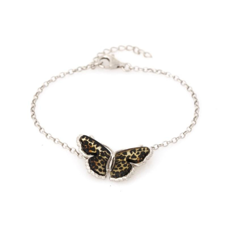 Bracelet papillon avec ambre multicolore, en argent rhodié 925, longueur 16+3 cm