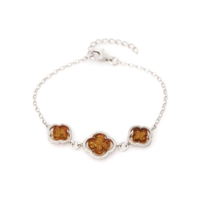 Bracciale con ambra naturale cognac, in argento 925 rodiato, lunghezza 17+3 cm